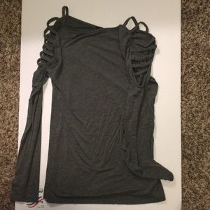 Grey Long Sleeve Shirt with Cut Outs on Shoulders